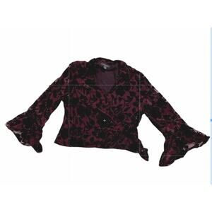 Dark Wine Red Velvet Floral Dark Academia Feminine Oversized Sleeve Blouse